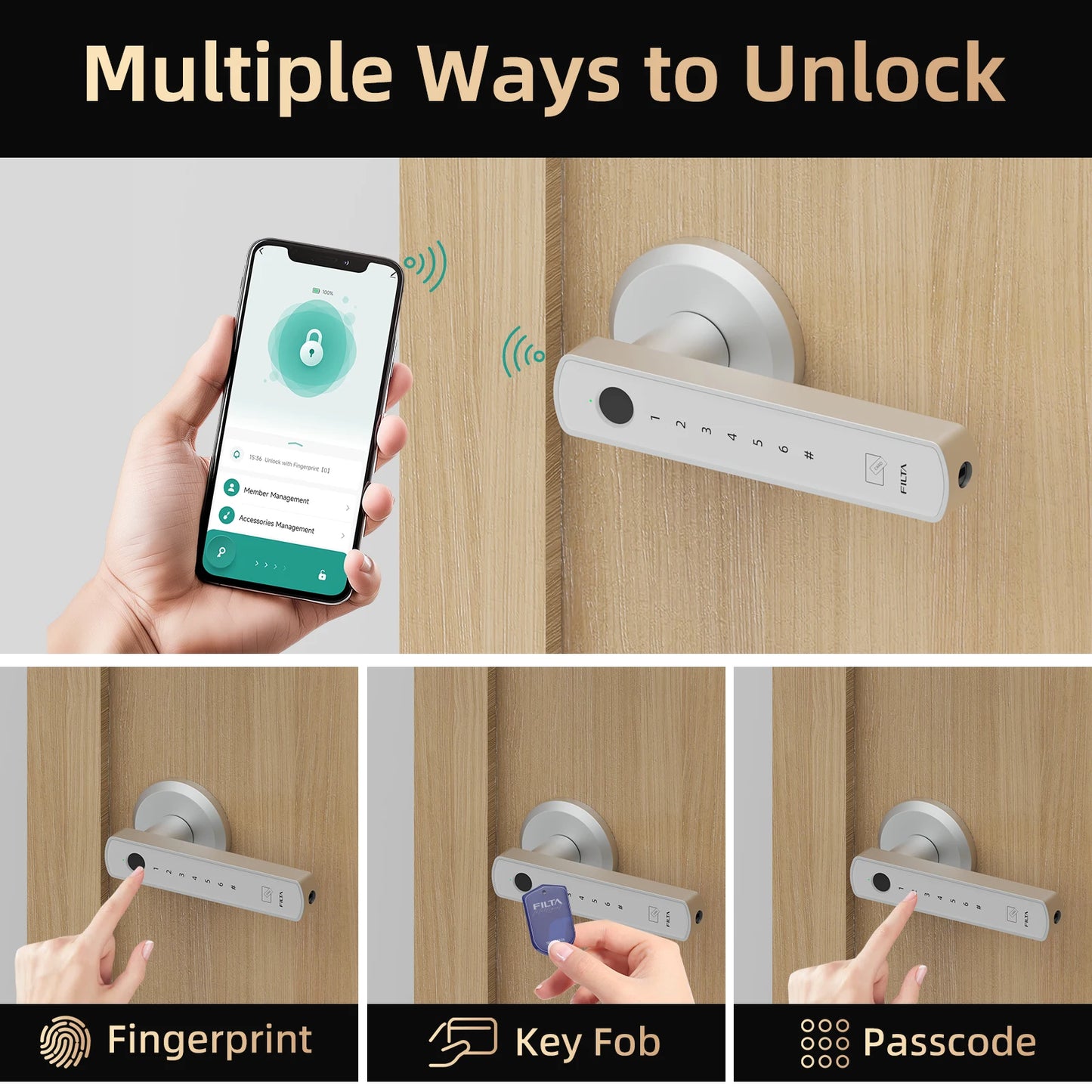 Viladepot Smart Lock Fingerprint App Control Bluetooth Indoor Door Hardware