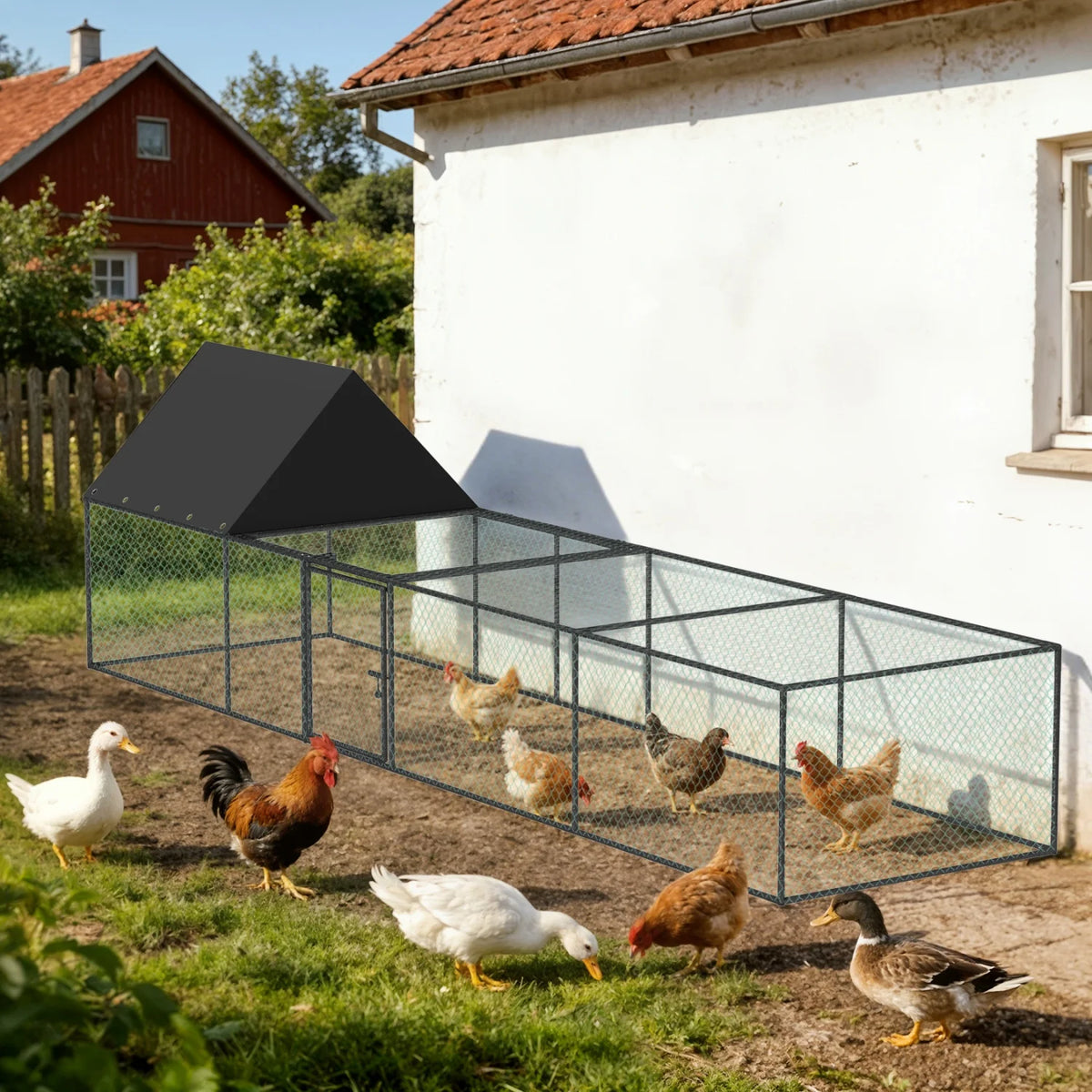 BINGOPAW Metal Chicken Coop Walk In Run With Durable Netting