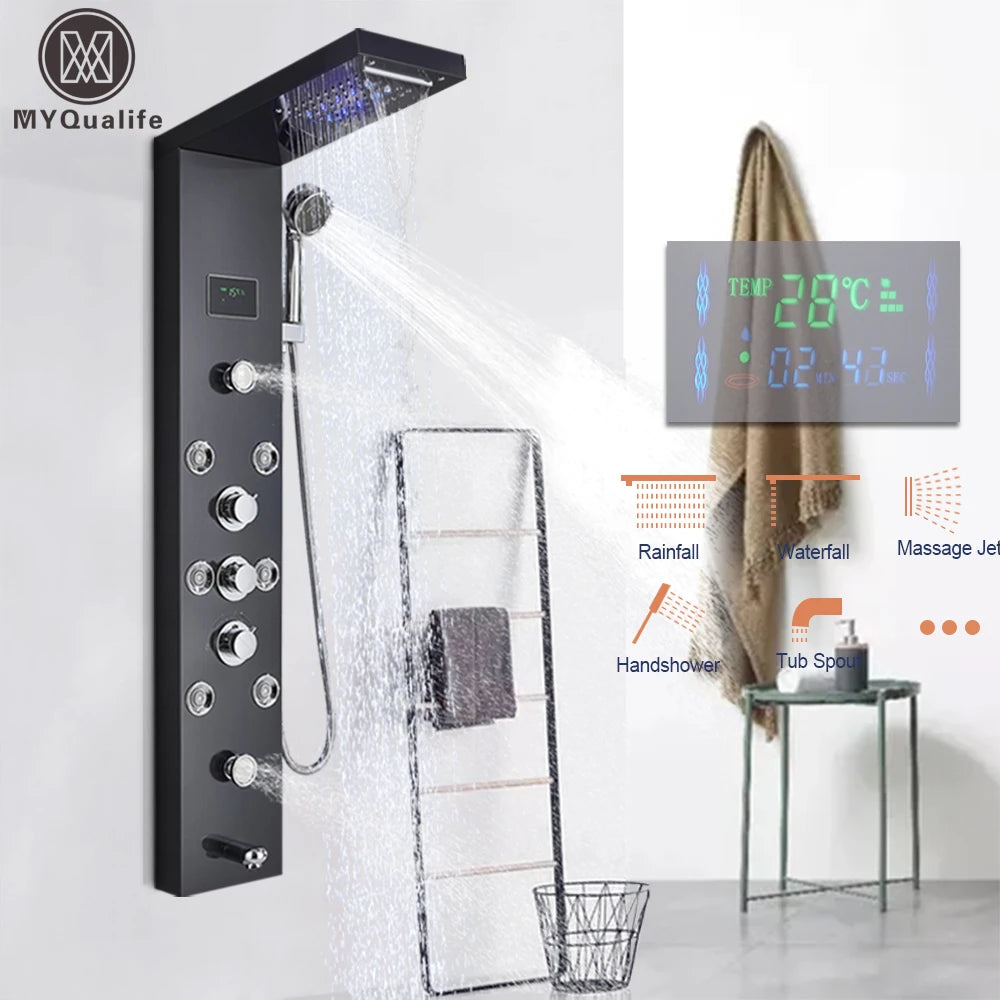 Myqualife Led Digital Shower Panel Tower With Spa Massage Jets