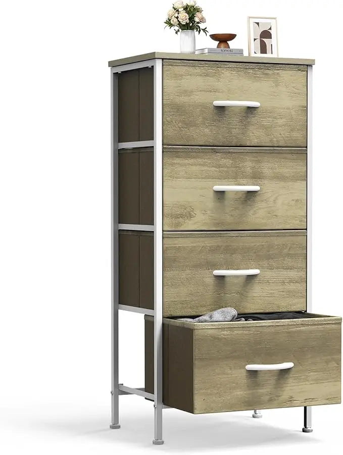 XIUWO Sweetcrispy Nightstand With 4 Fabric Drawers Wood Top