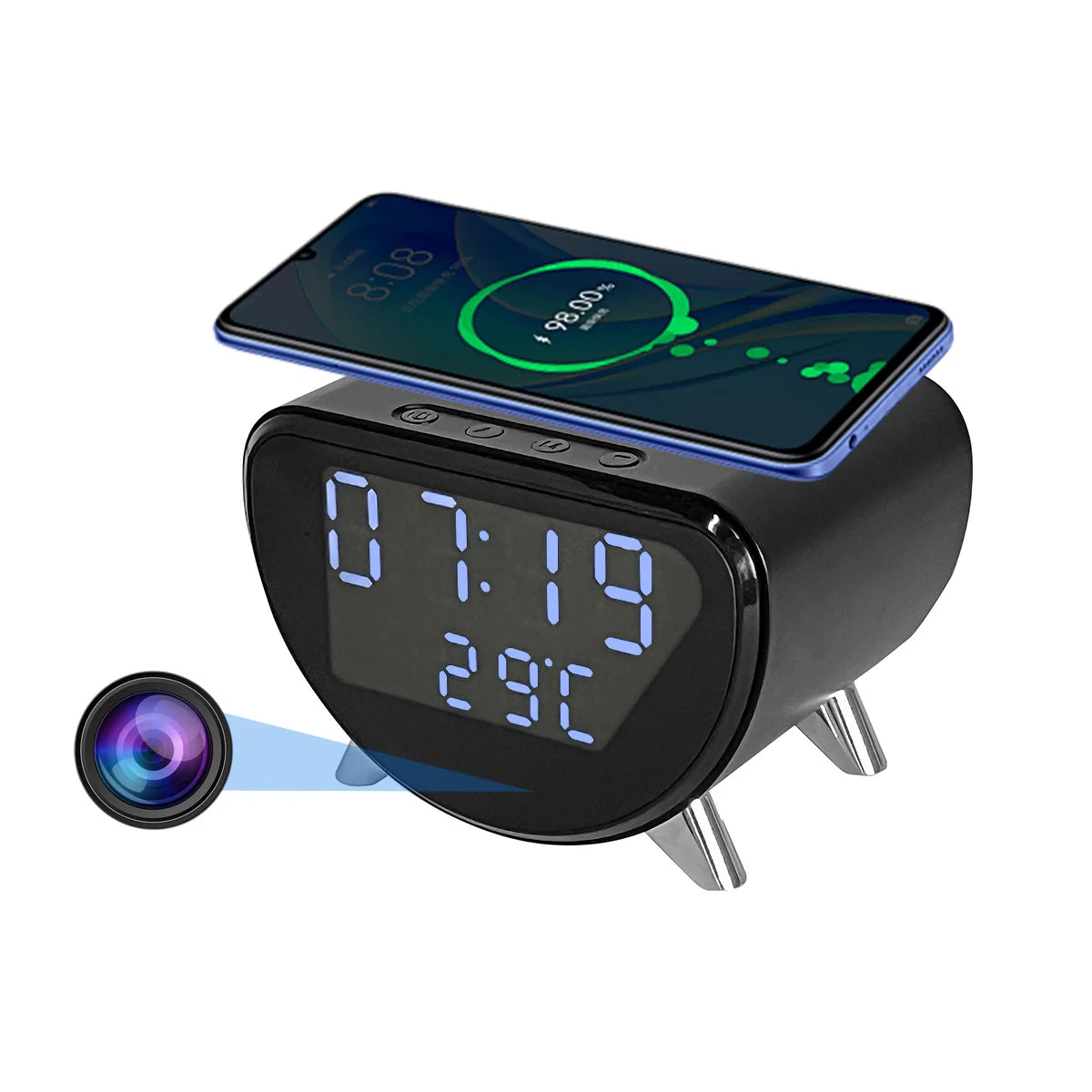 Ouvis 4K WiFi Clock Camera With Wireless Charging Motion Detection