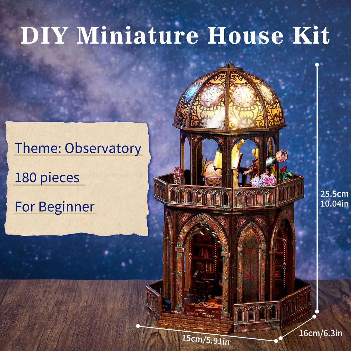 DIY Wooden Book Nook Kit, Observatory Bookshelf Decoration