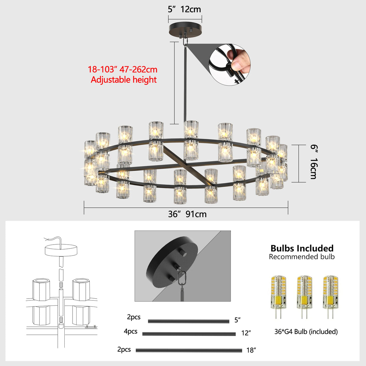 Zhikea Modern Led Crystal Pendant Ceiling Light Fixture