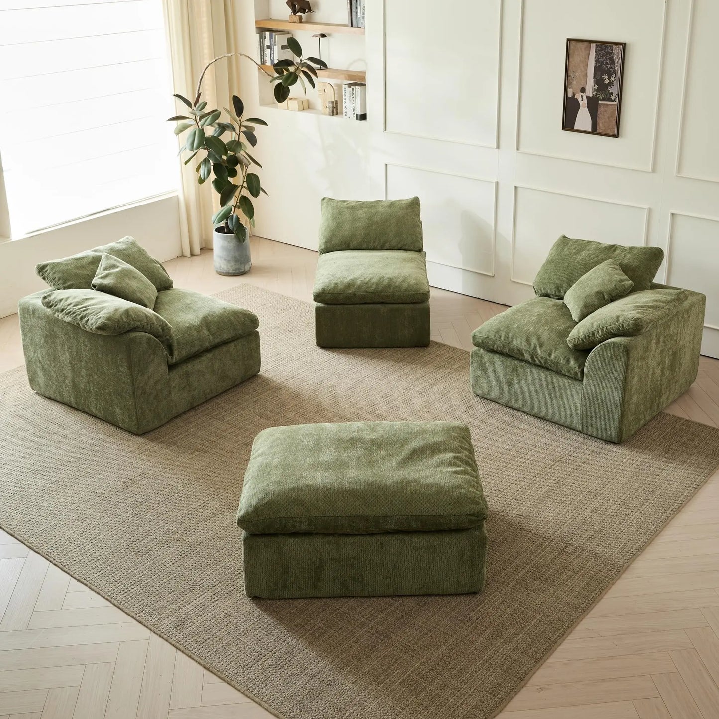 Yeflixvrau Cloud L Shaped 3 Seater Chenille Sofa Modular Sectional