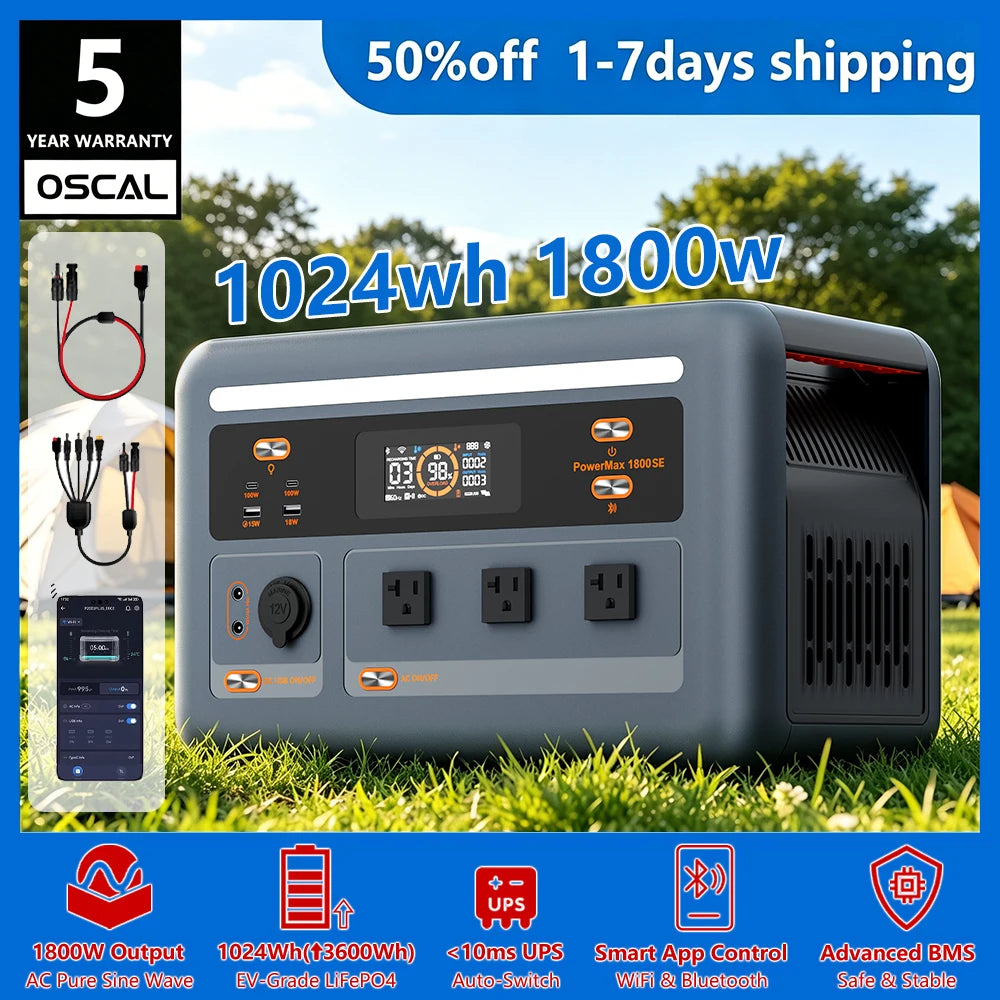 Oscal Powermax 1800W Portable Power Station With 1024Wh LiFePO4 Battery