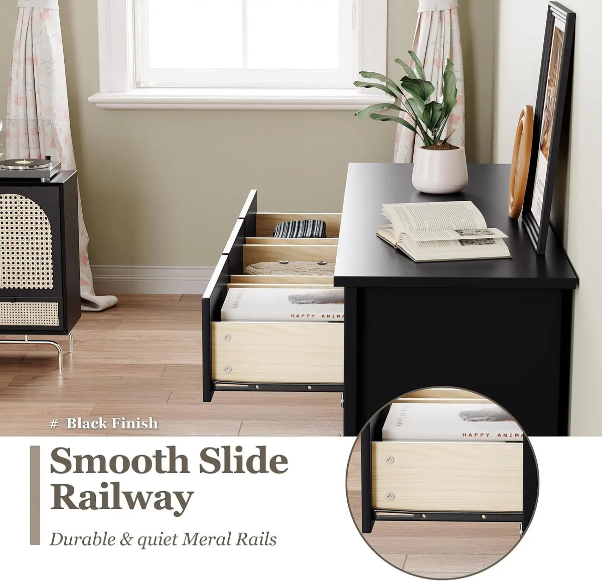 Five Drawer Wood Dresser TV Stand Storage Cabinet Bedroom Furniture