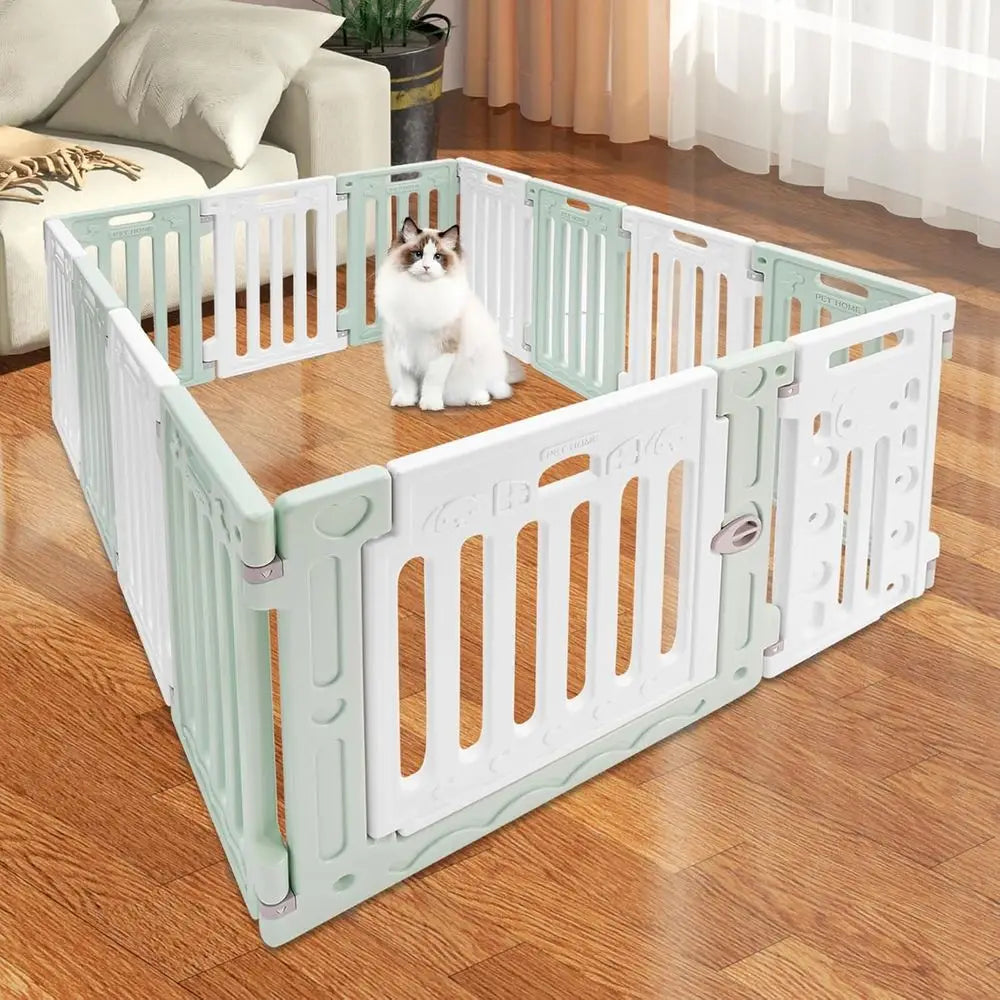 Foldable Indoor Dog Playpen With Door And Secure Plastic Panels