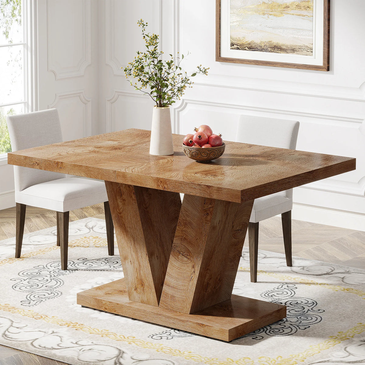 Tribesigns Wooden Farmhouse Dining Table With Heavy Duty Pedestal