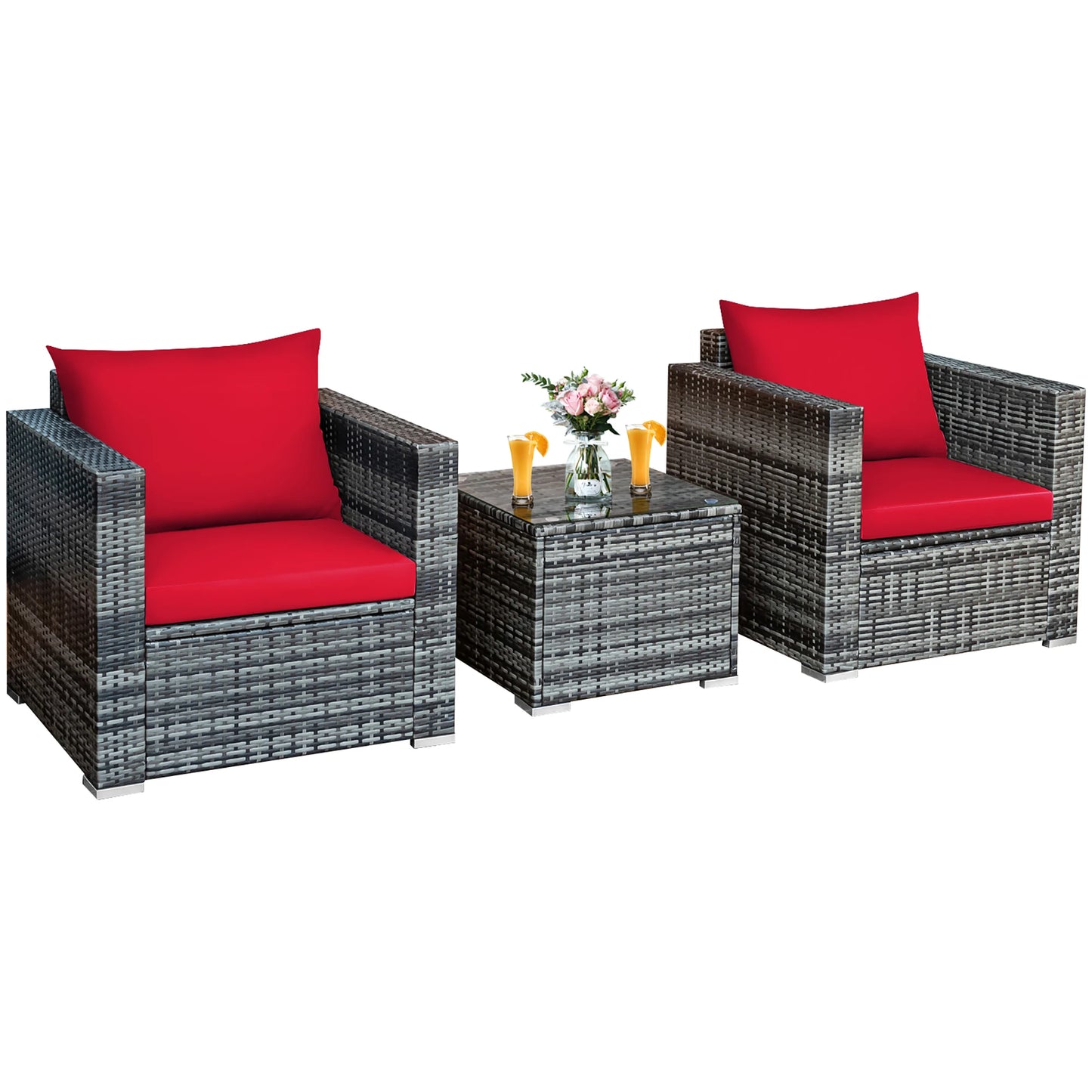 HOMASIS 3-Piece Outdoor Rattan Patio Bistro Set With Cushioned Seating