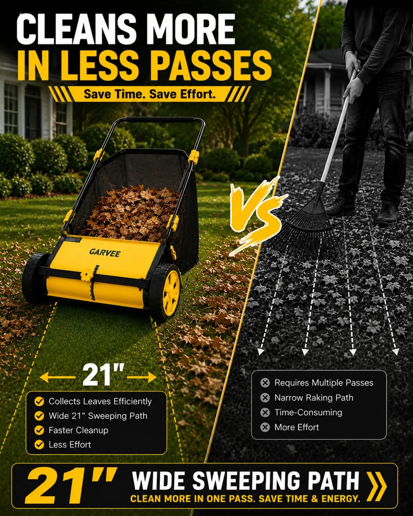 HiMISS Lawn Sweeper Manual Push Yard Leaf Grass Collector