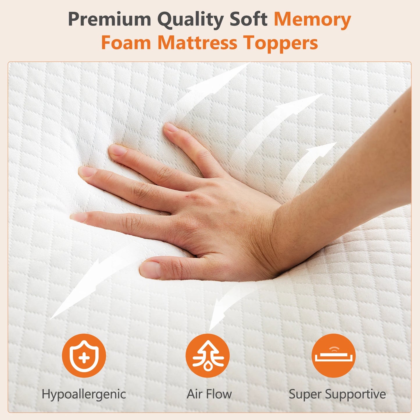 JHK Gel-Infused Memory Foam Mattress Topper With Fabric Cover Breathable