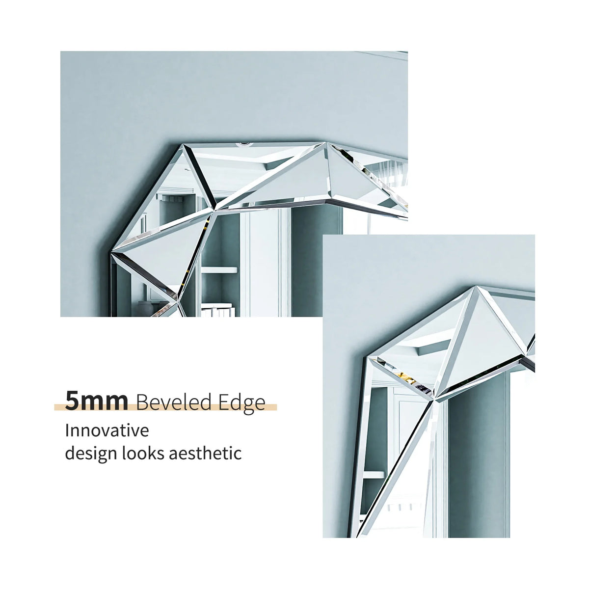 Wisfor Beveled Glass Wall Mirror With Diamond Edge Accents