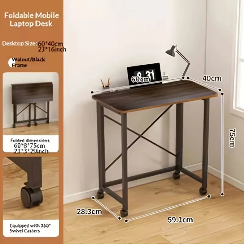 Foldable Rolling Laptop Desk With X Shaped Metal Frame And Lockable Casters