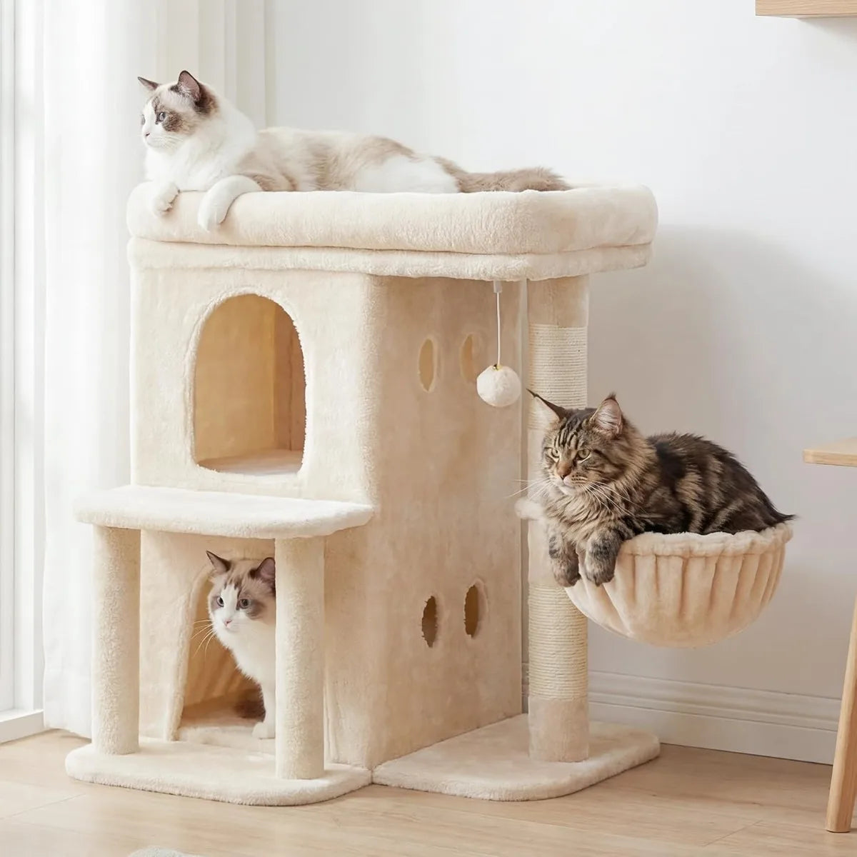 NBVCX Cat Tower With Large Perch And Dual Condos Durable