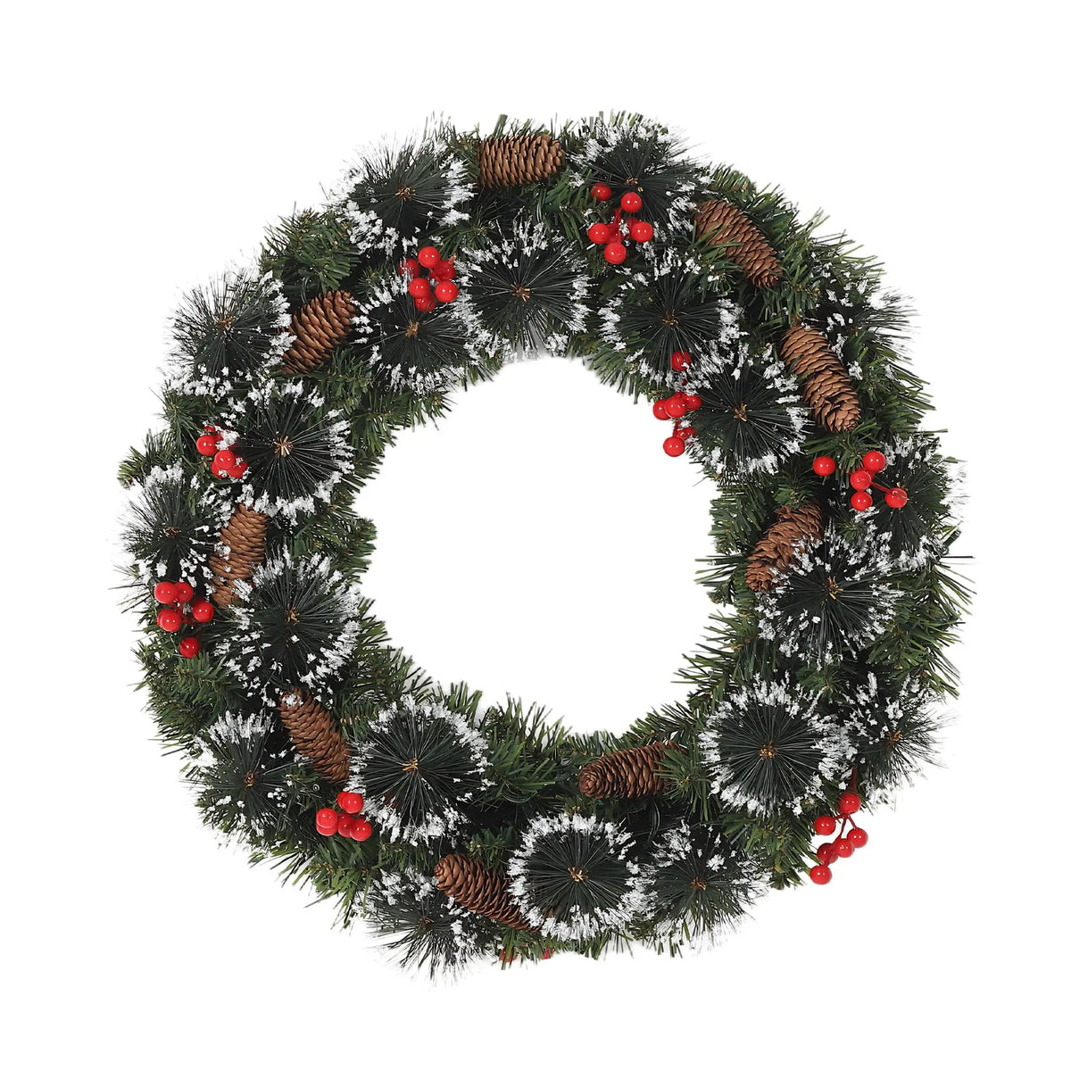 HiMISS Prelit Christmas Pine Wreath With LED Lights And Berries