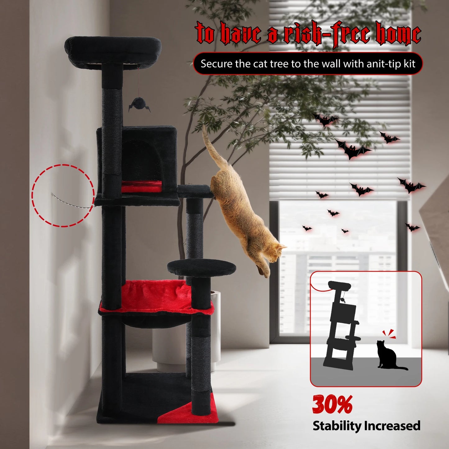 PAWZ Road Gothic Cat Tree Indoor Tall Cat Tower Hammock
