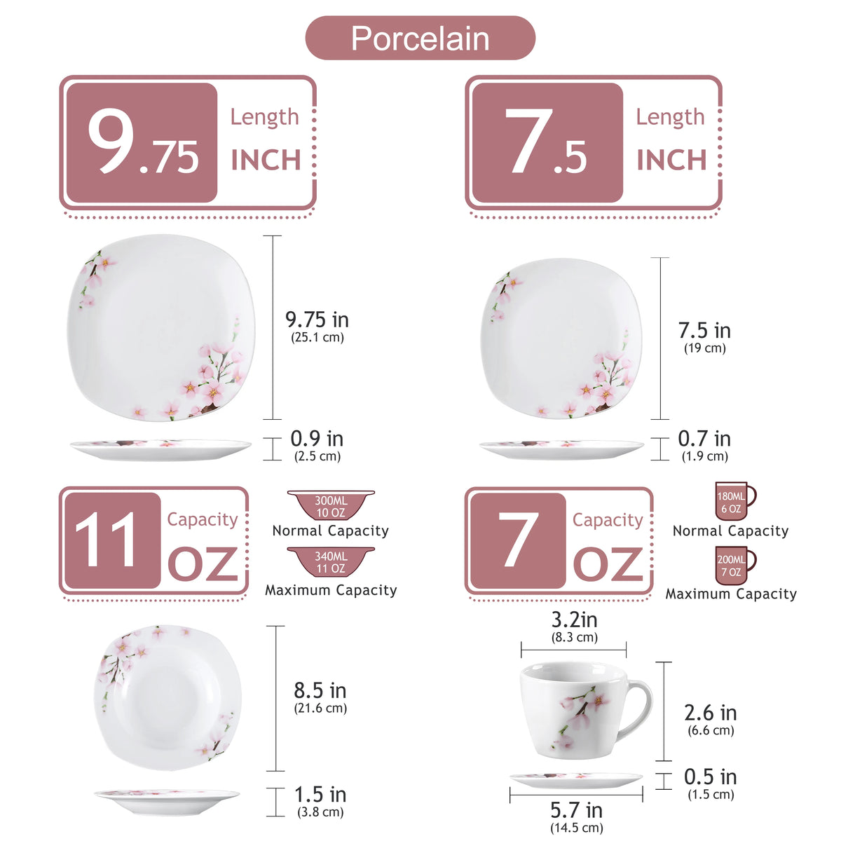 Malacasa 30 Piece Porcelain Dinnerware Set With Floral Design
