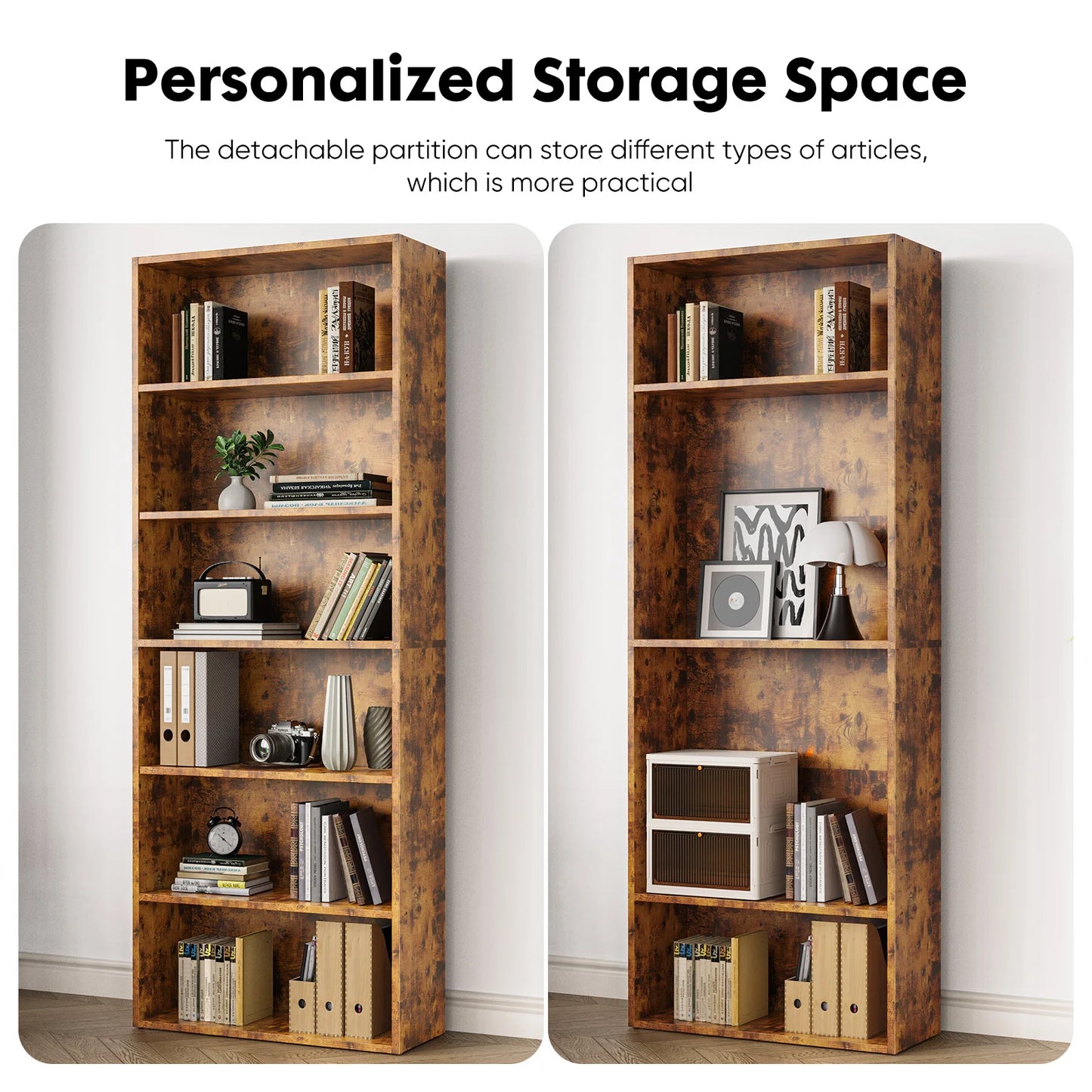 JHK 6 Tier Wooden Floor Standing Bookcase For Living Room