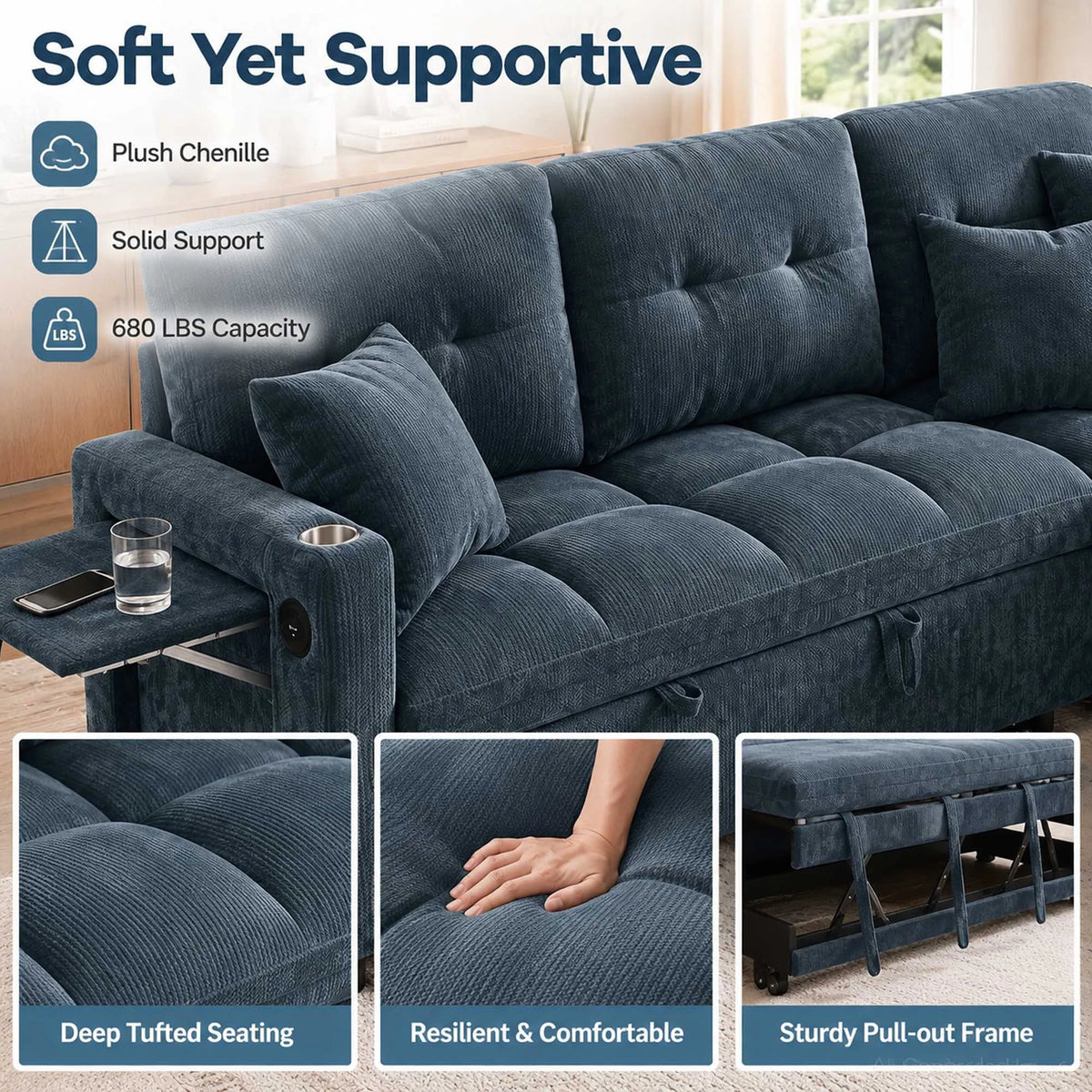 Convertible Sectional Sofa With Pull Out Bed And Storage Chaise