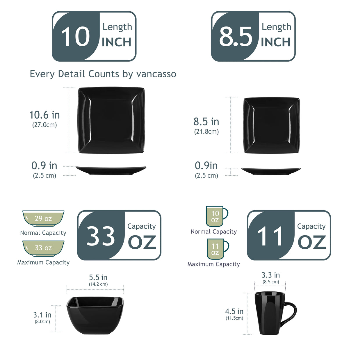 Malacasa Square Ceramic Porcelain Dinnerware Set For Daily Use
