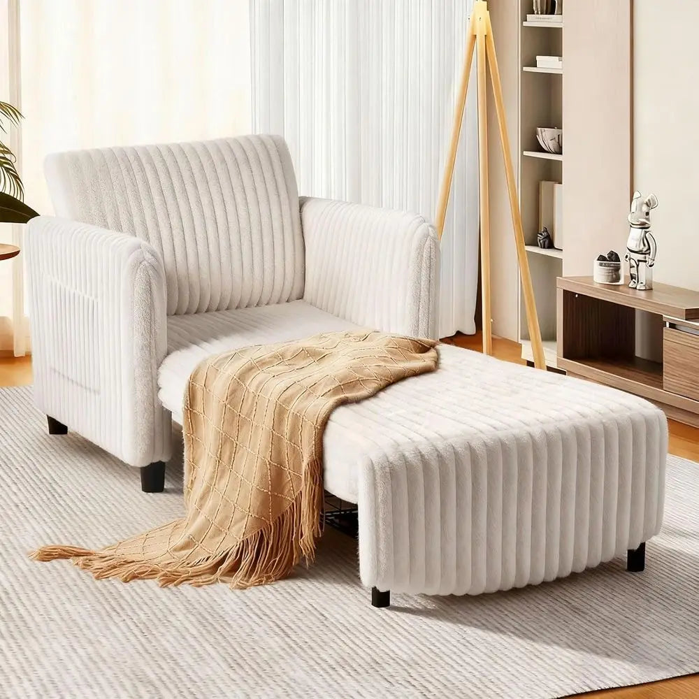 Convertible Sleeper Chair With Plush Cushion And Solid Wood Frame