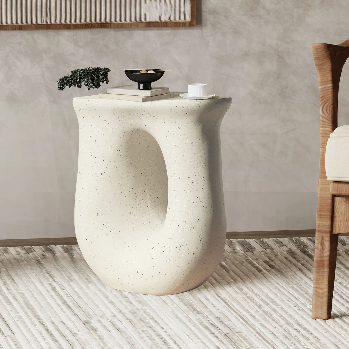 Modern U Shape Geometric Stone Accent Table For Home Decor