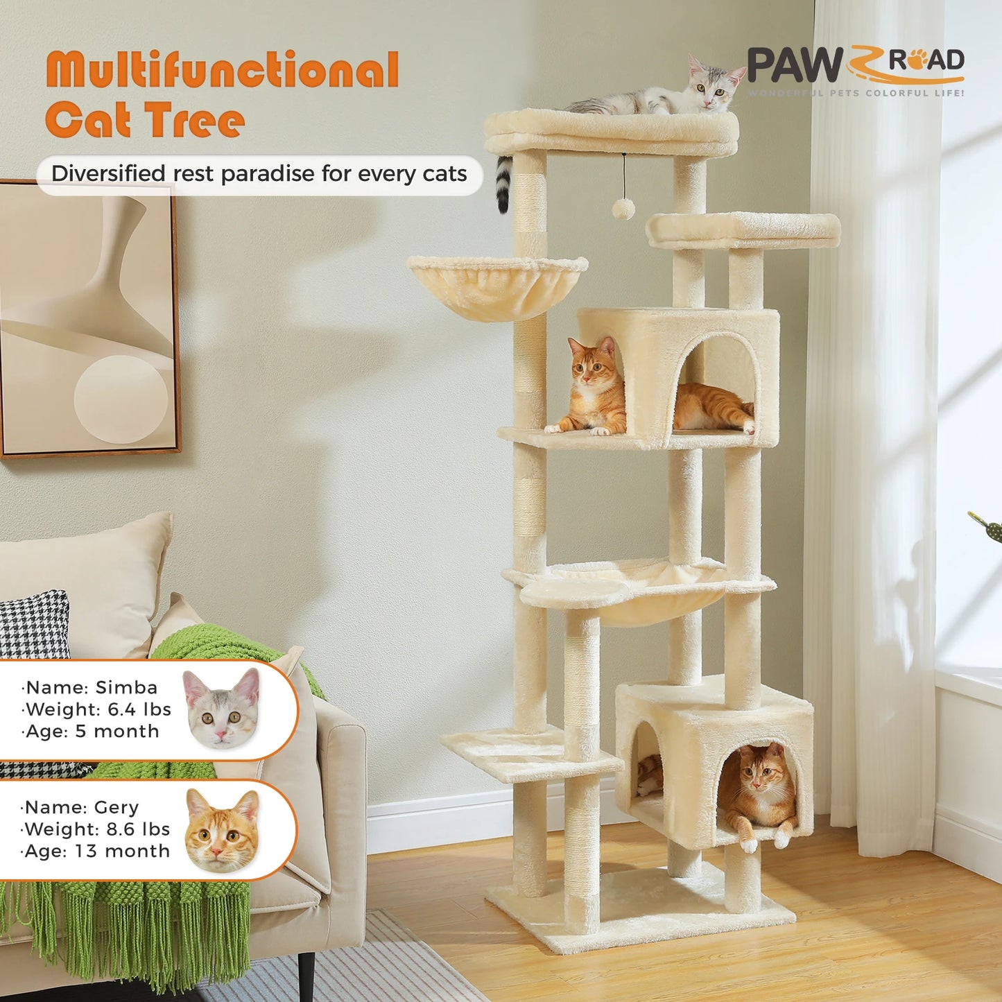 PAWZ Road Cat Tree With Hammock And Scratching Posts