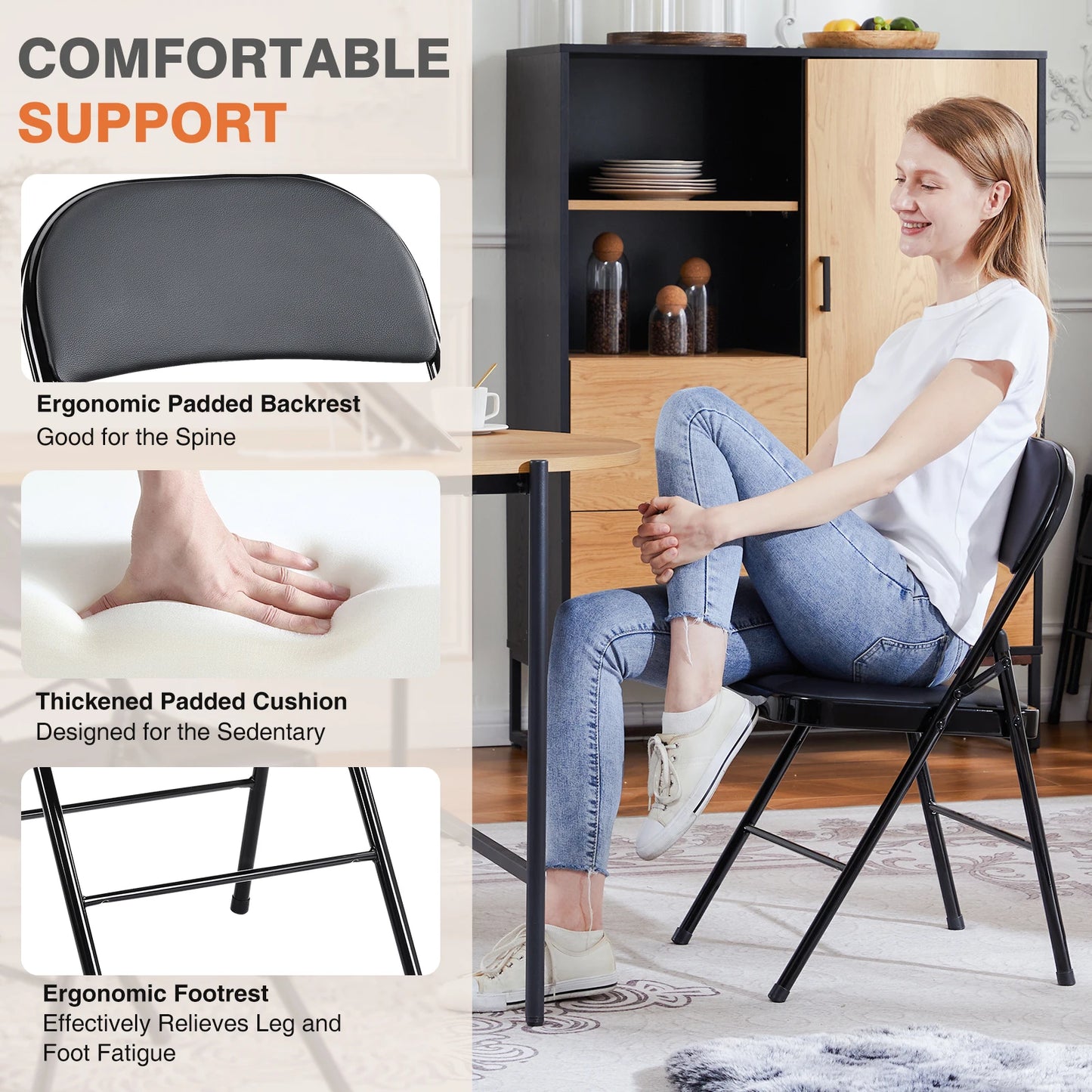 JHK Leather Padded Folding Chair 4 Pack For Living Room