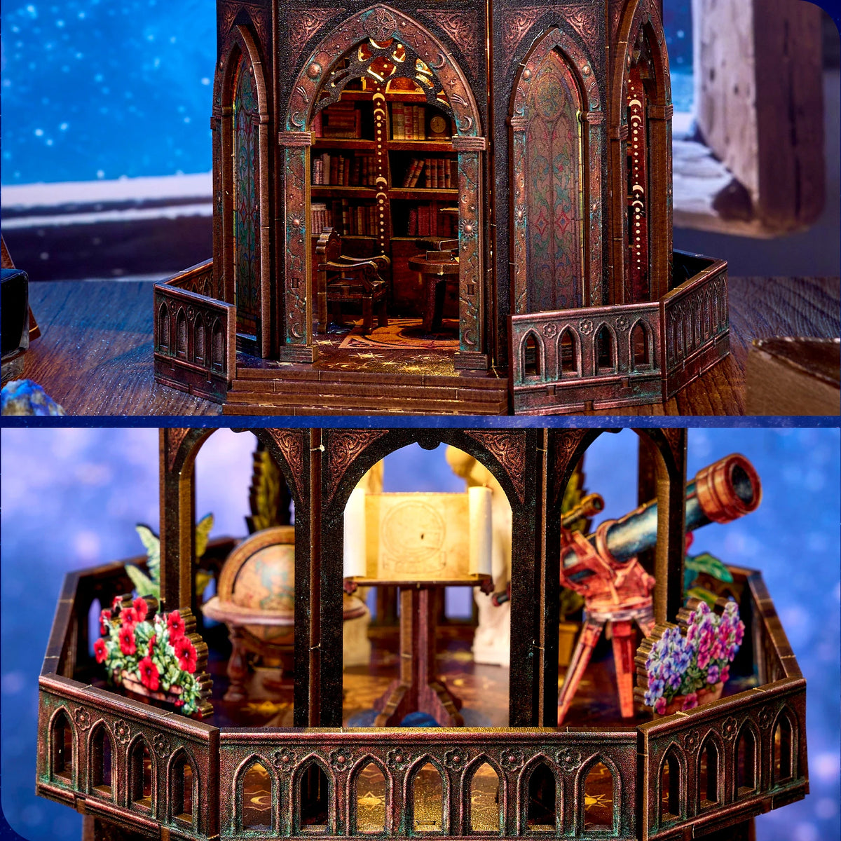DIY Wooden Book Nook Kit, Observatory Bookshelf Decoration