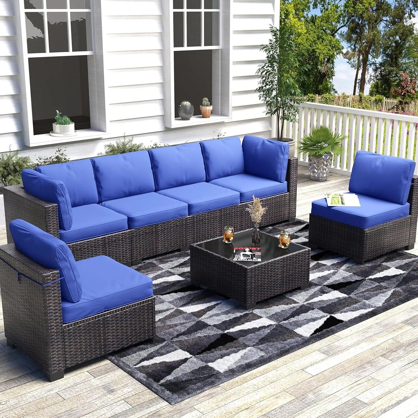 HobbyLane 7-Piece Modular Outdoor Furniture Set PE Rattan Wicker Balcony