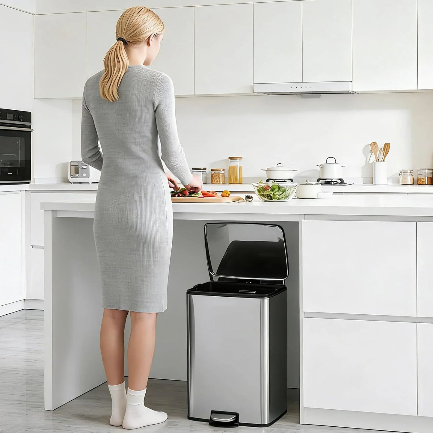 HiMISS Stainless Steel Pedal Trash Bin With Fingerprint Proof Finish