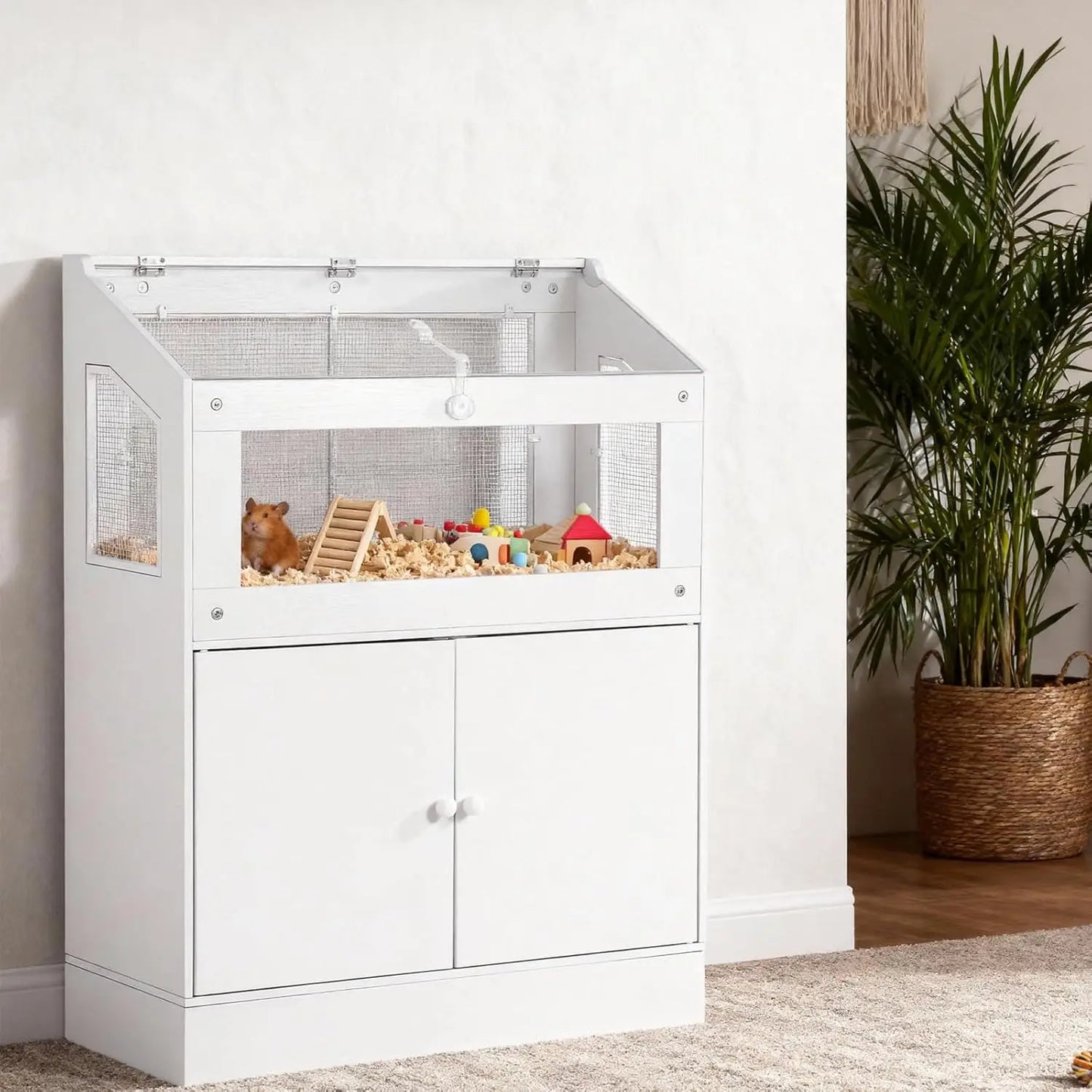 HiMISS Acrylic Pet Cage With Storage Cabinet Easy Clean