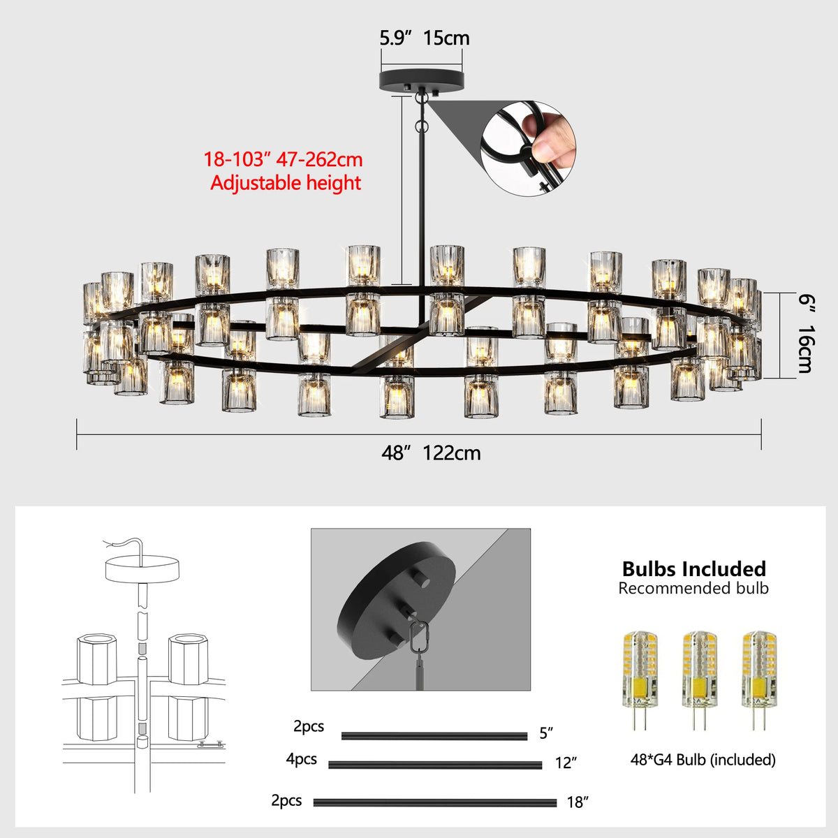 Zhikea Modern Led Crystal Pendant Ceiling Light Fixture