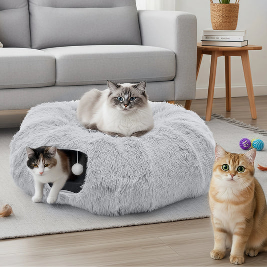 JHK Cat Tunnel Bed Plush Indoor Playground For Cats
