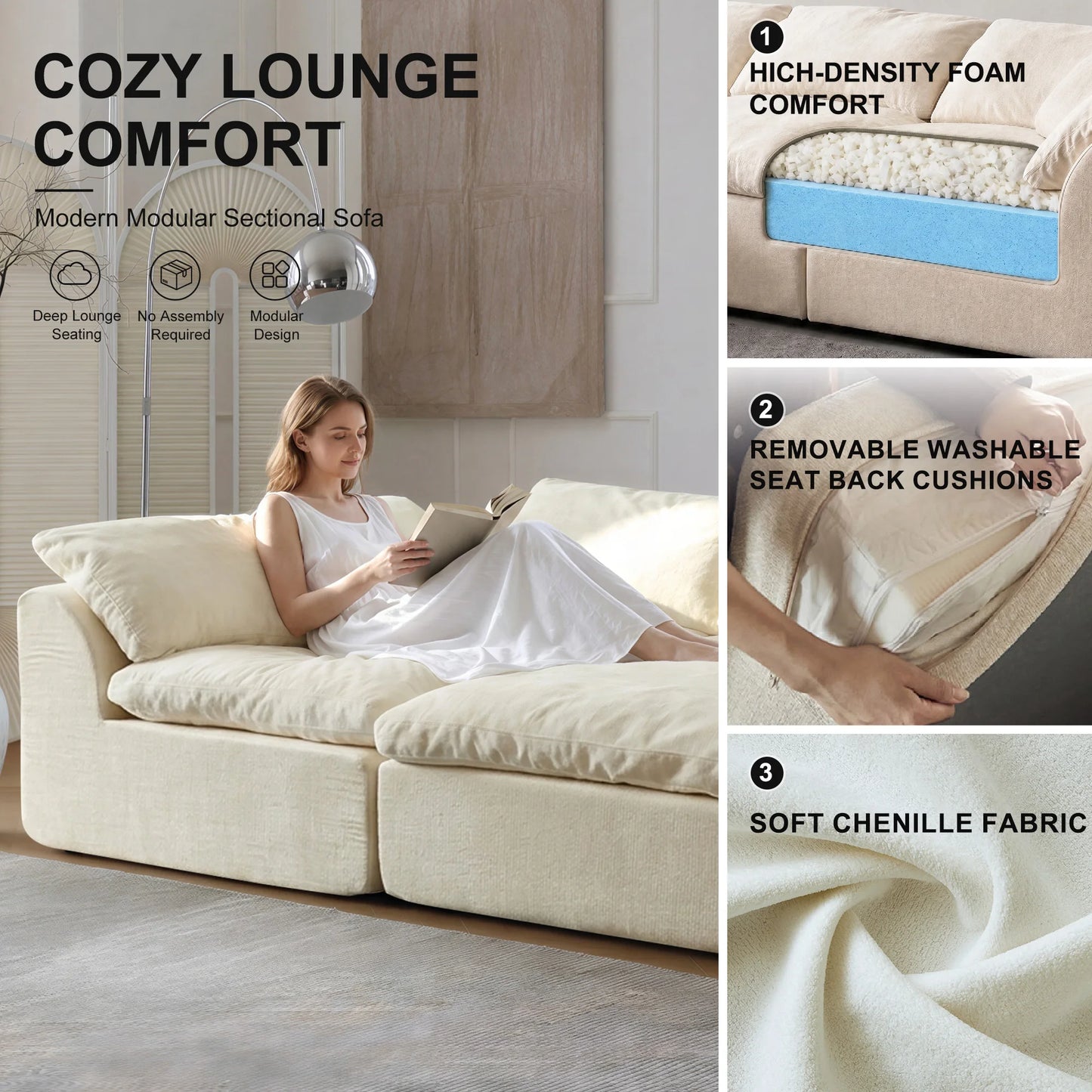 Yeflixvrau Modern Modular Sectional Sofa Cloud Couch