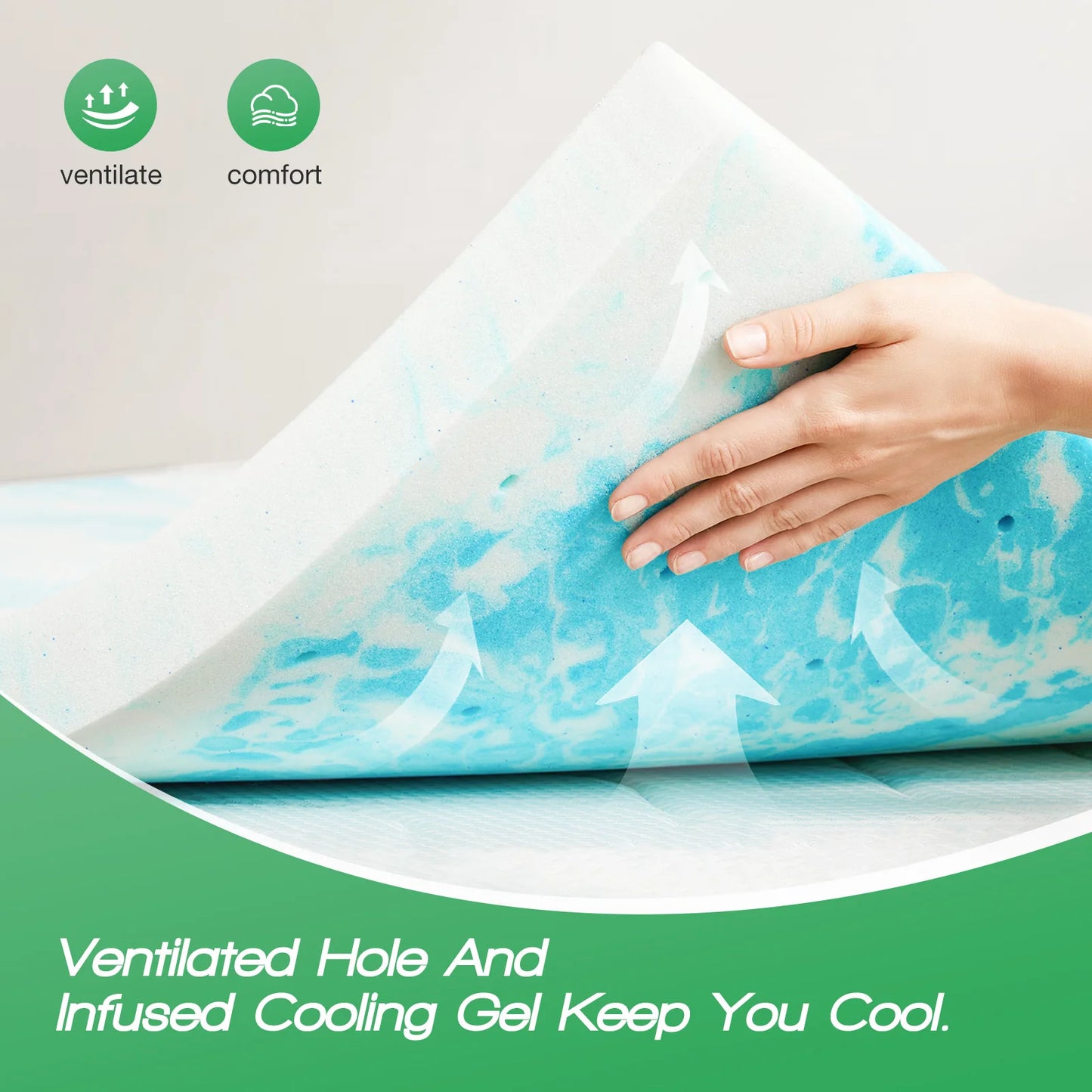 Memory Foam And Gel Bed Topper For Home Bedroom