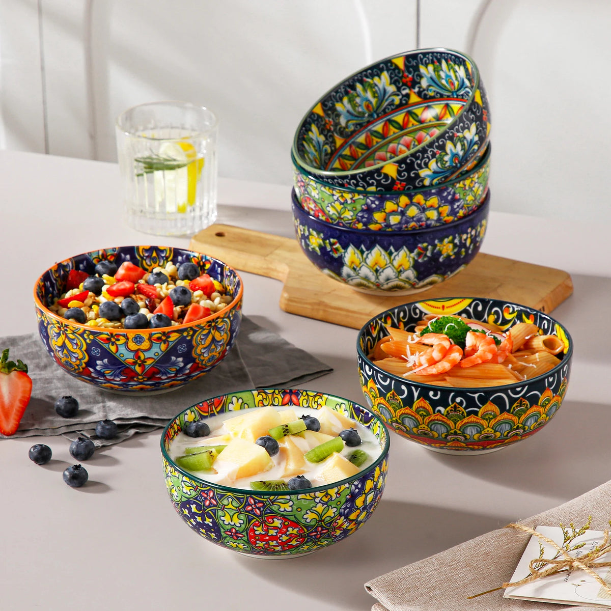 Malacasa Bohemian Floral Ceramic Cereal Bowl Set For Home