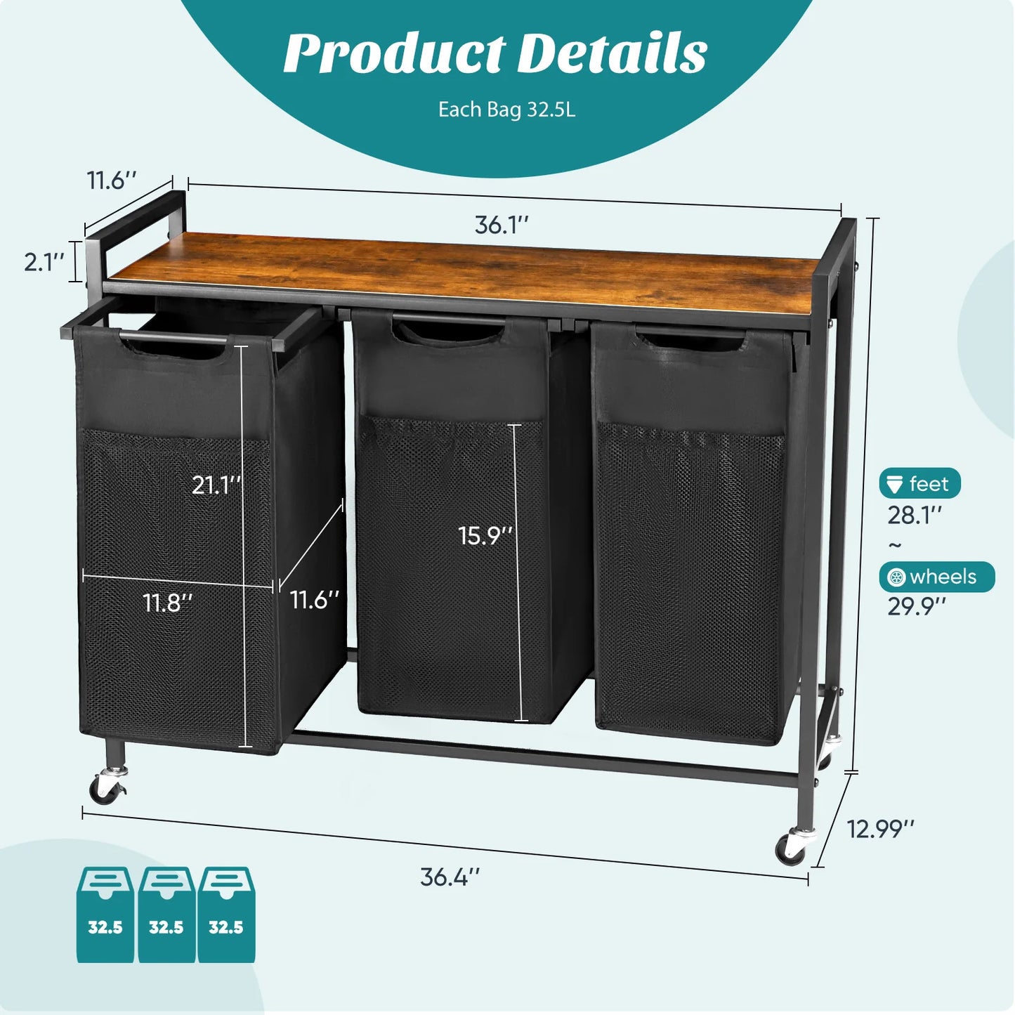 JHK Metal Cabinet On Wheels With Pull Out Sorter Bags