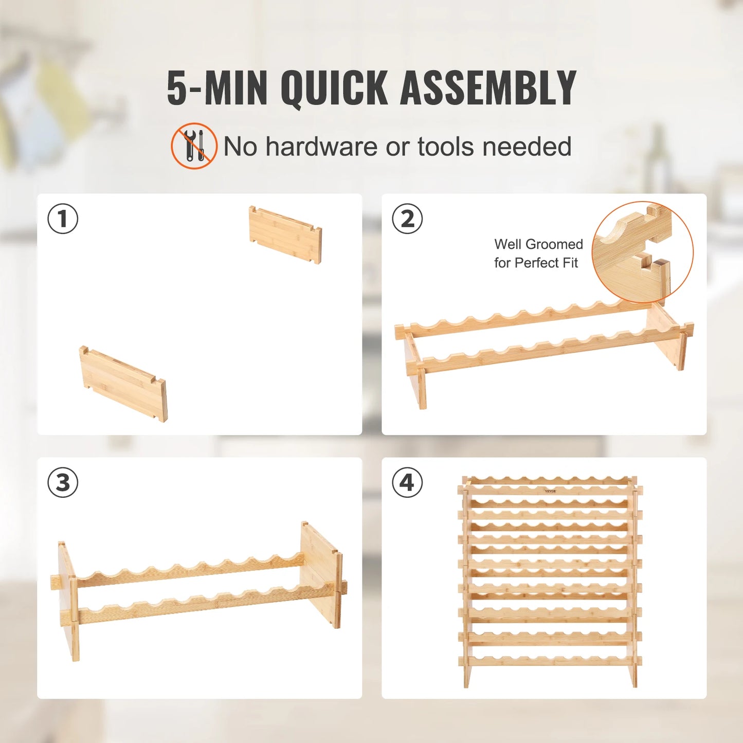 SucceBuy 8Tier Stackable Bamboo Wine Storage Rack