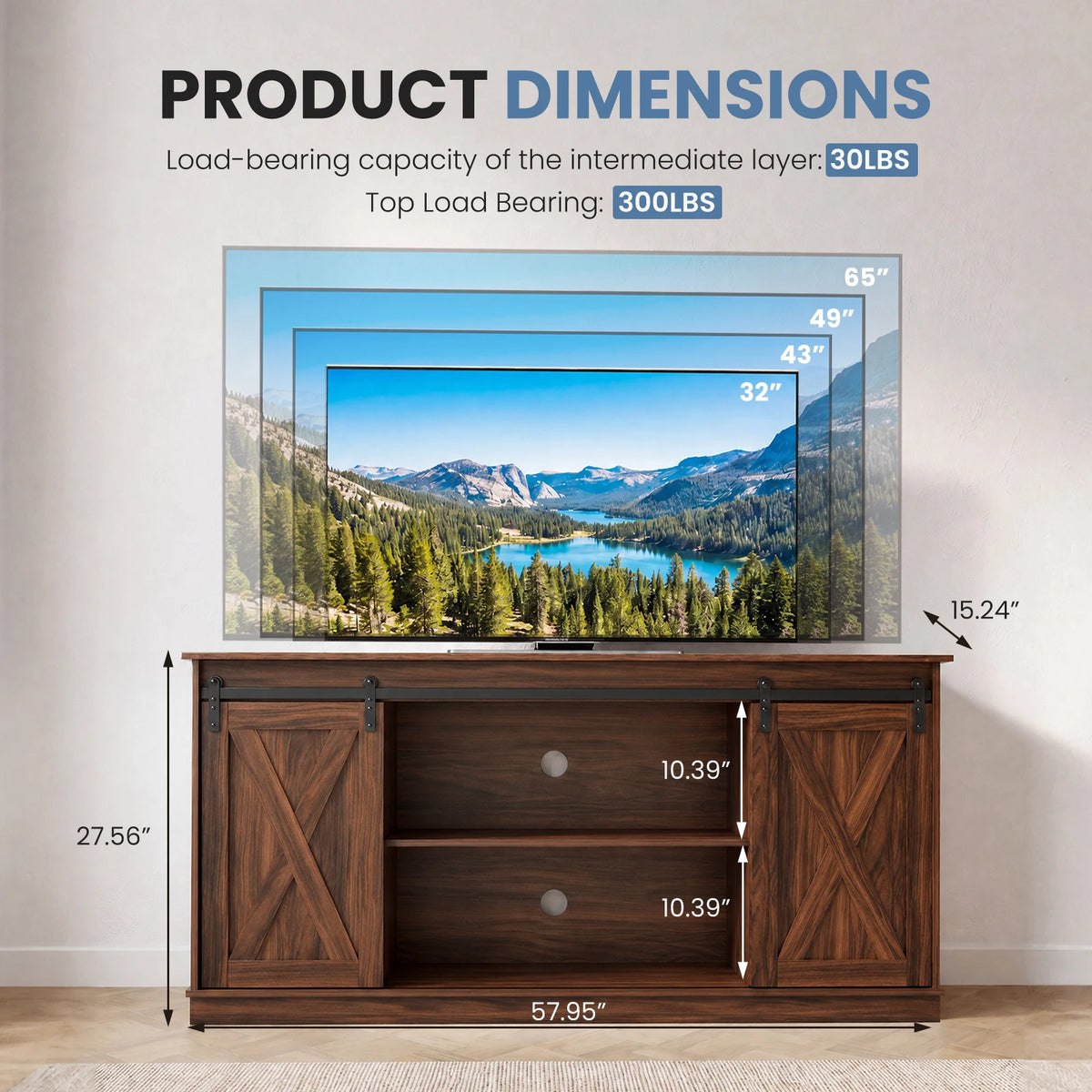 MCQ Minimalist Modern Wood TV Console With Storage Shelves