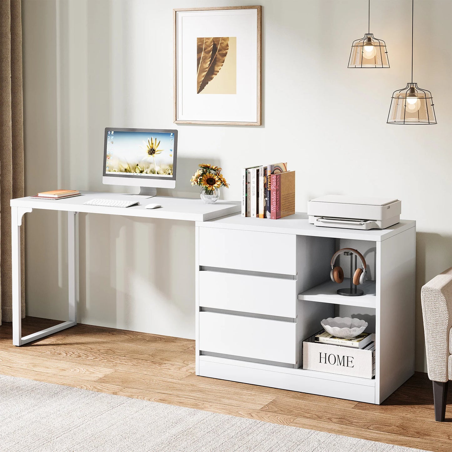 Tribesigns L Shaped Computer Desk With Drawers And Shelves