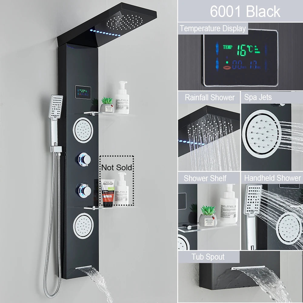 Myqualife Led Digital Shower Panel Tower With Spa Massage Jets