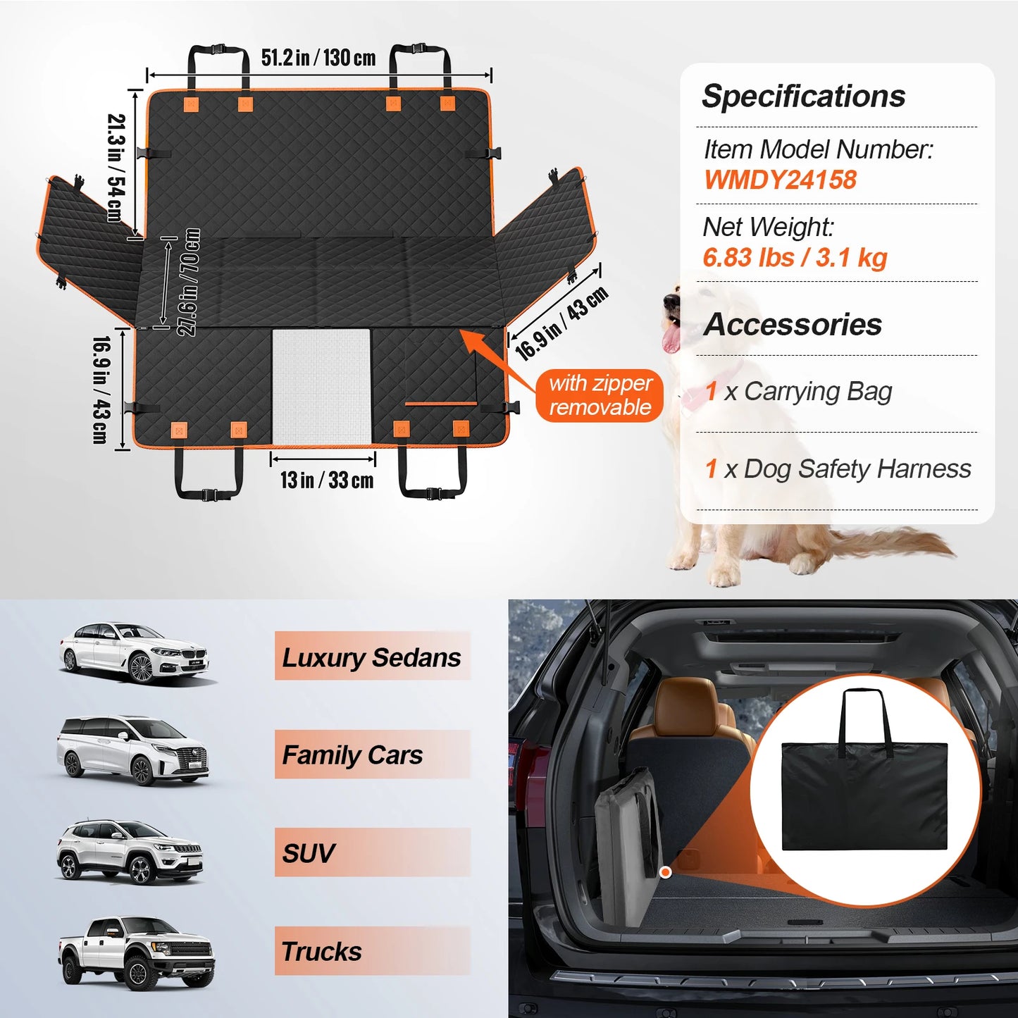 SucceBuy Dog Car Seat Extender With Mesh Window And Storage