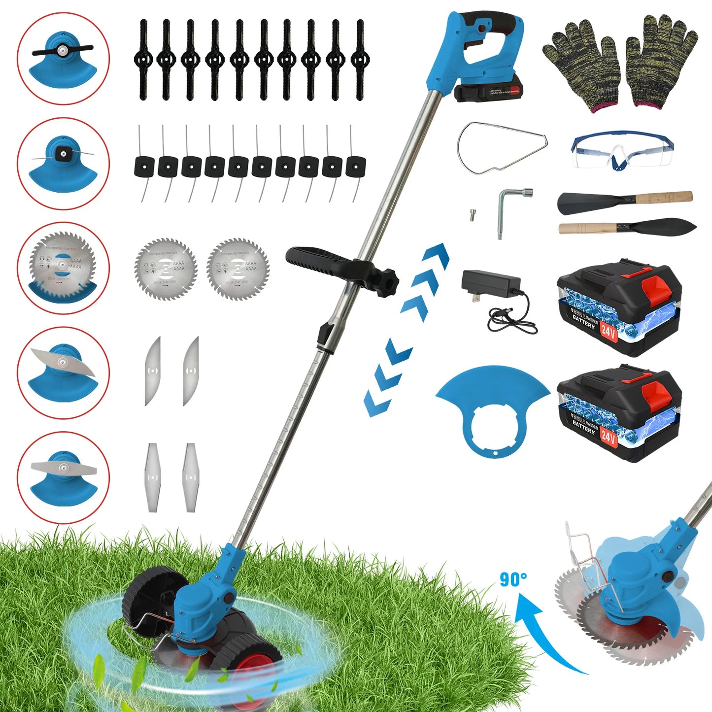 21V Cordless Grass Trimmer 3in1 With 2x2.0Ah Batteries And Charger