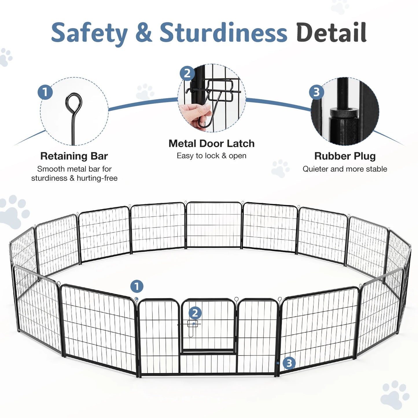 JHK 16-Panel Metal Dog Playpen Foldable Outdoor Fence
