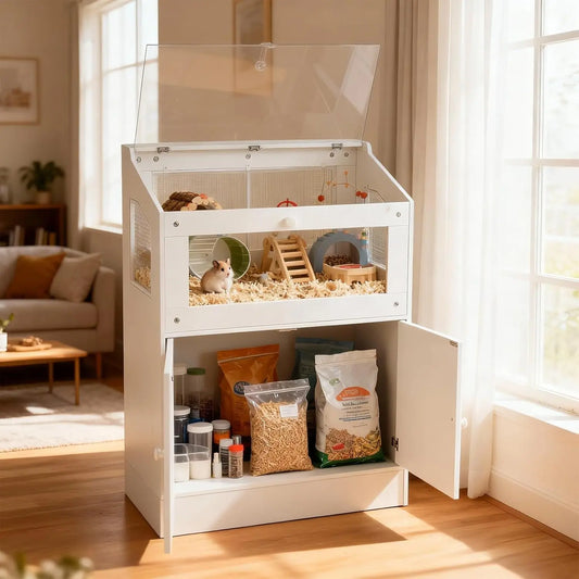 HiMISS Acrylic Pet Cage With Storage Cabinet Easy Clean