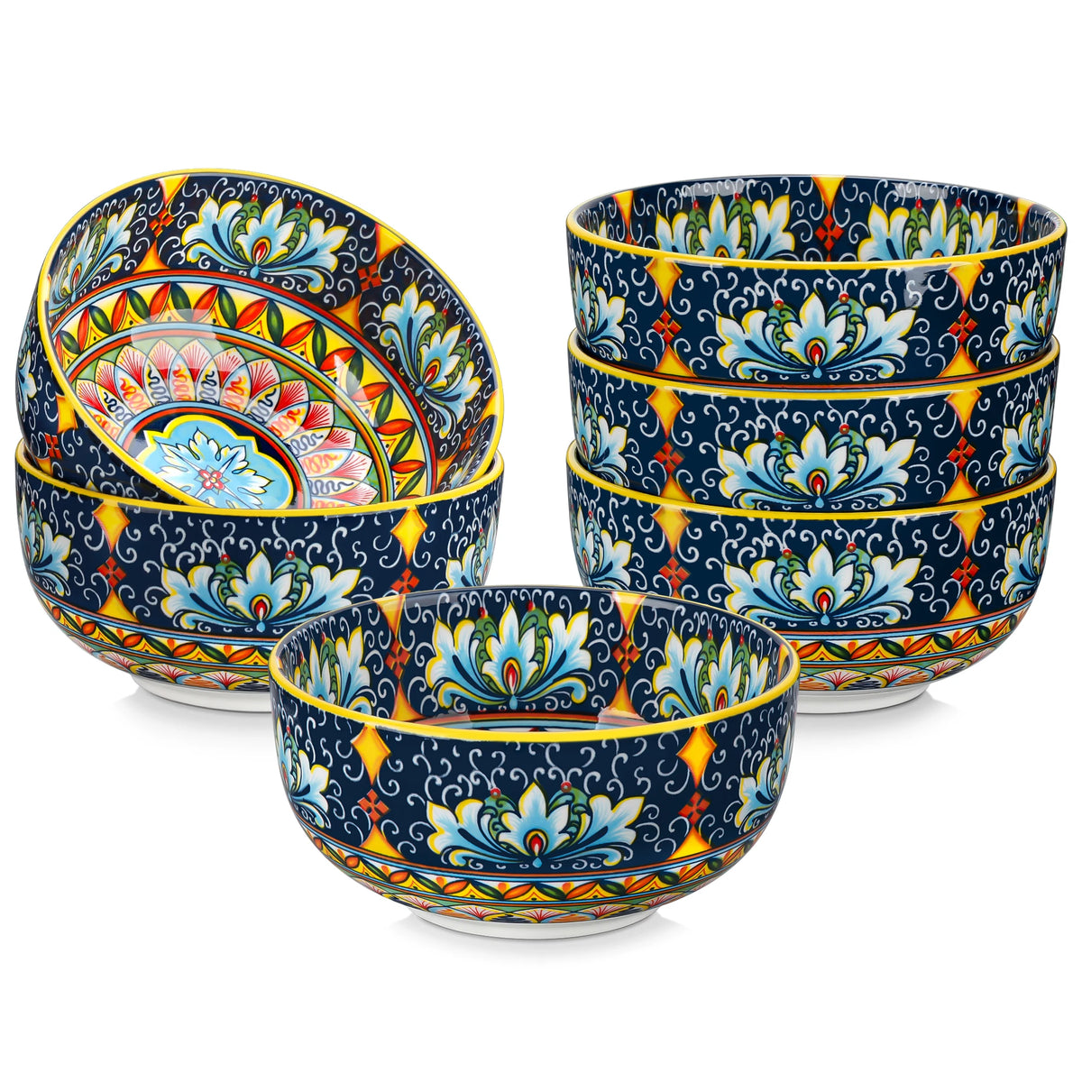 Malacasa Bohemian Floral Ceramic Cereal Bowl Set For Home