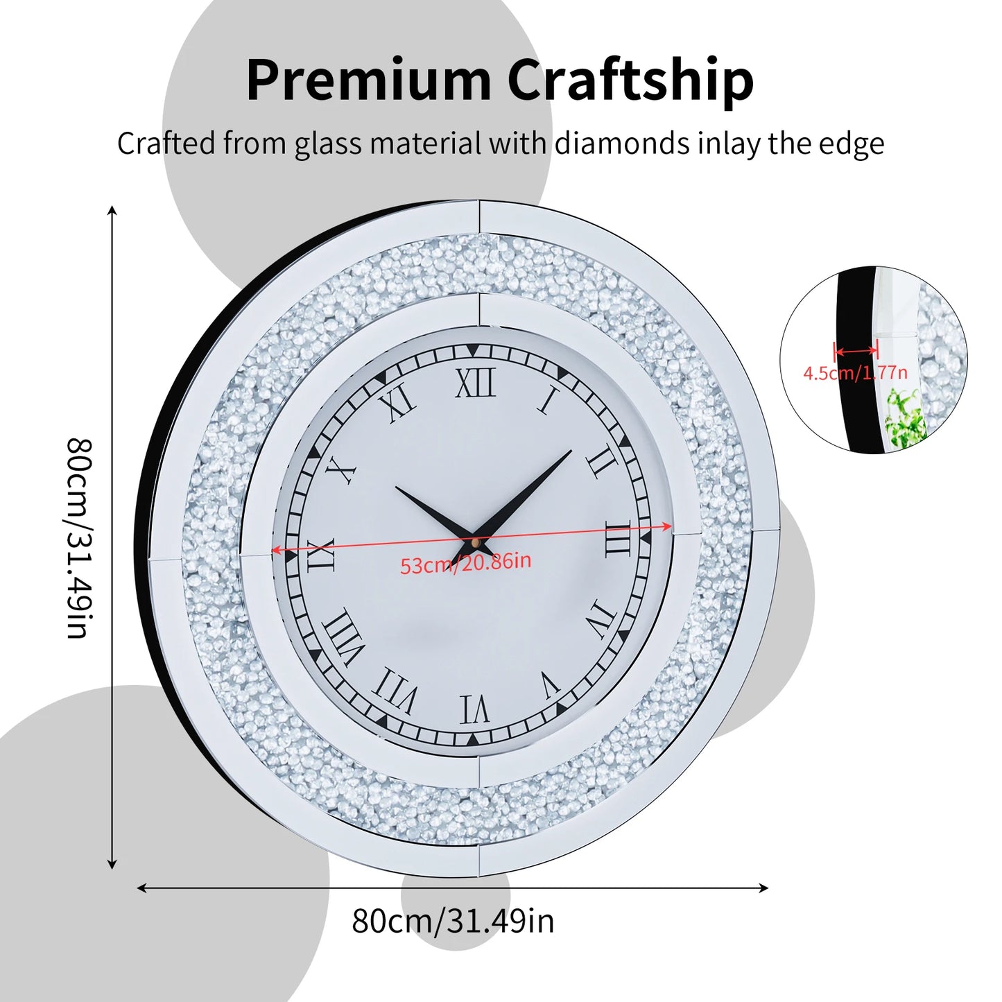 Bling Crystal Sparkle Round Wall Clock With Alarm