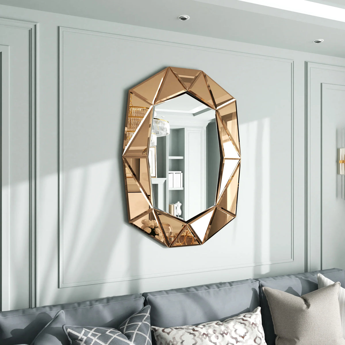 Wisfor Beveled Glass Wall Mirror With Diamond Edge Accents