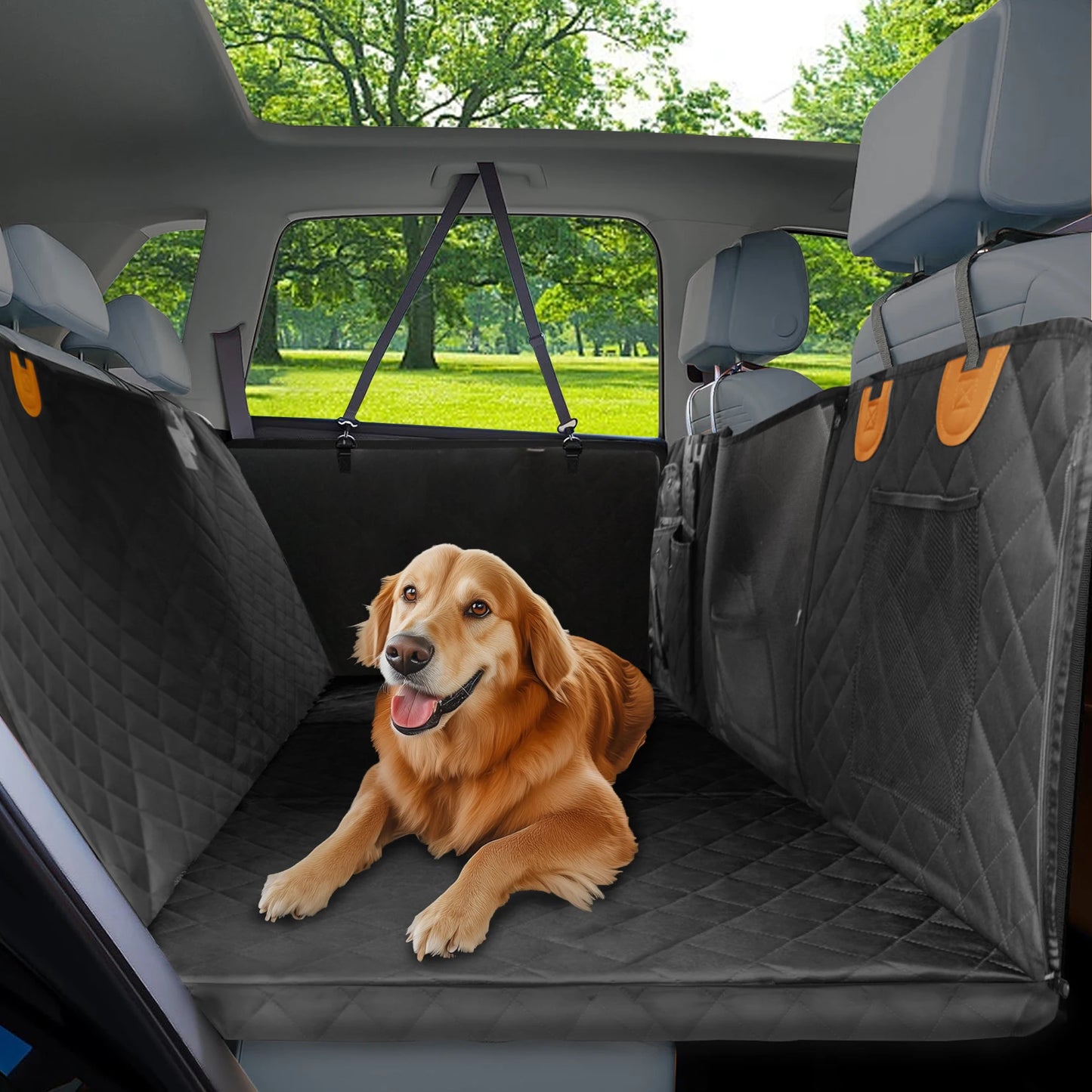 Borwart Waterproof Dog Car Seat Cover With Mesh Window Storage